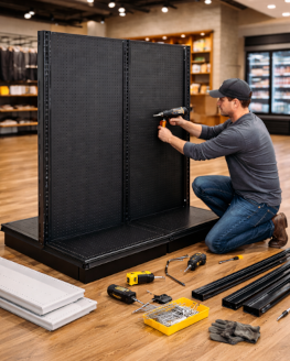 Retail gondola shelving solution with organized merchandising and end caps