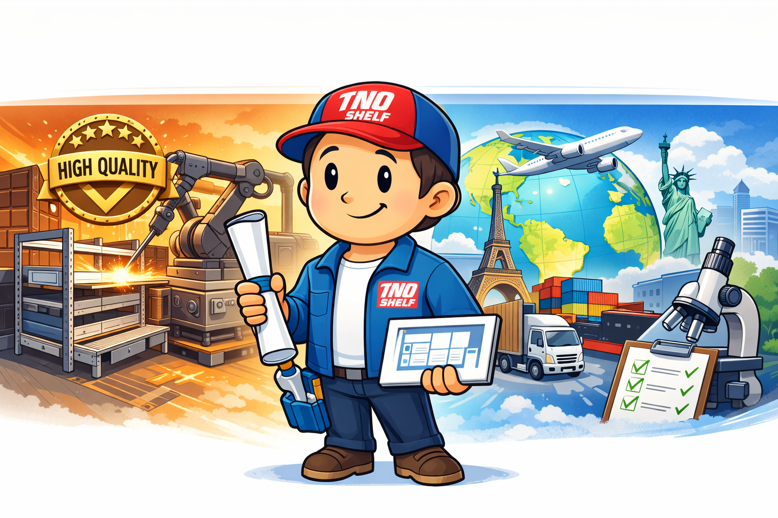 Unoshelf banner representing experience global supply manufacturing capabilities and quality standards in retail fixtures