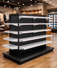 Gondola shelving solutions in a modern retail store layout