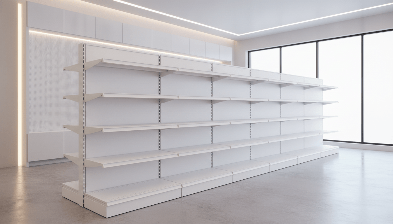 Phased pharmacy remodel with new gondola shelving being installed aisle by aisle
