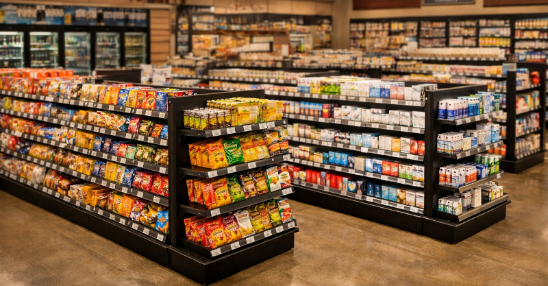 Standard retail gondola shelving system for general merchandise stores
